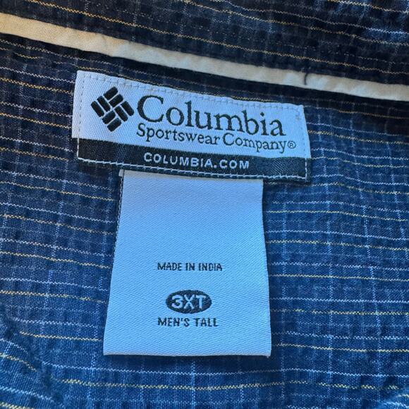 Vtg 90s Y2K Columbia 3XT Tall Blue Grid Cotton Short Sleeve Button Down Shirt - Picture 9 of 10